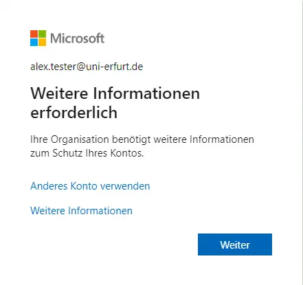 Aufforderung zur MFA-Einrichtung