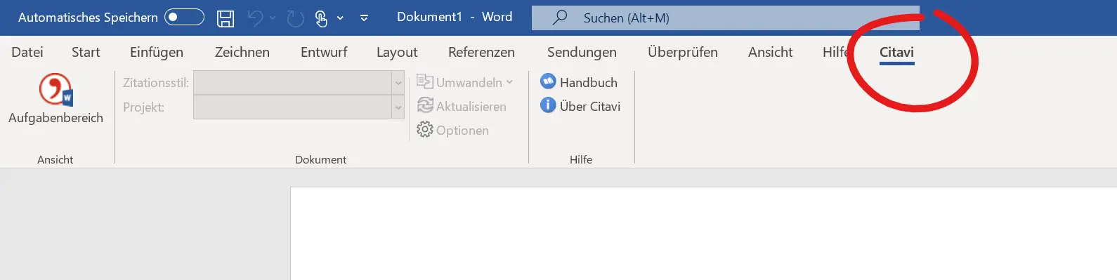 Citavi Add-In in Word